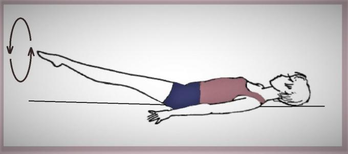 Du kan göra rotationsrörelser sockor ben 10 gånger i en och 10 gånger i motsatt riktning.